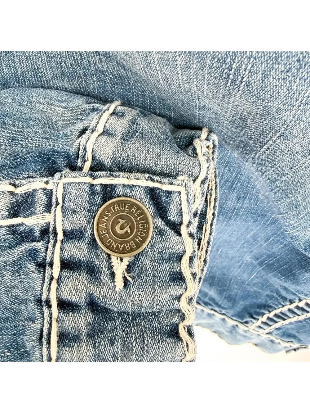 True‎ Religion Jimmy Super T Denim Jacket Med Wash Vintage Y2K Streetwear Mens L